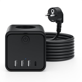 Steckdosenleiste, 7 in 1 Steckdosen mit USB, 3 Steckdosen, mit Schalter, 2 m, Steckdosenleiste mit USB, ideal für Wohnzimmer, Büro, Schlafzimmer