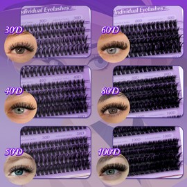 LZM Individual Eyelashes Lash Clusters - D Curl Individual Lashes 10-16mm Fluffy Cluster Lashes Wispy Cluster Lashes Individual Cluster Soft Eyelash Clusters(30+40+50+60+80+100D)