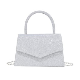 TOFBS Damen Clutch Glitzer Elegante Handtasche mit Abnehmbarer Kette Umhängetasche Tasche Crossbody Kettentasche für Abschlussball Hochzeit Party LightSilber