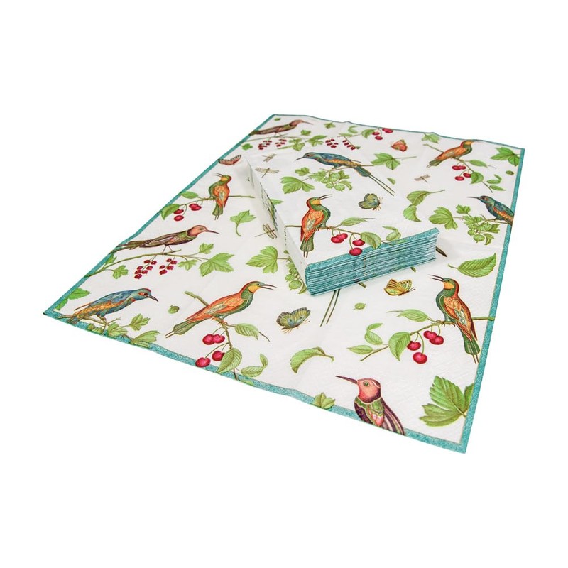 Caspari Jeweled Birds Paper Guest Towel Napkins in Ivory, 15