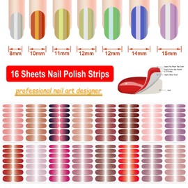 DANNEASY 16 Sheets Nail Polish Stickers Full Nail Wraps for Women Blue Glitter&Solid Color Fingernails Wrap Self Adhesive Nail Polish Strips Gel Nail Strips with Nail File, Cuticle Stick