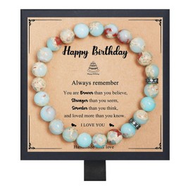 Fmeida Birthday Gifts for Women - Natural Stone Stretch Bracelets for 21th 30th 35th 40th 50th 60th 65th 80th - Perfect for Teacher Appreciation Anniversary Retirement Gift for Mom Grandma Women