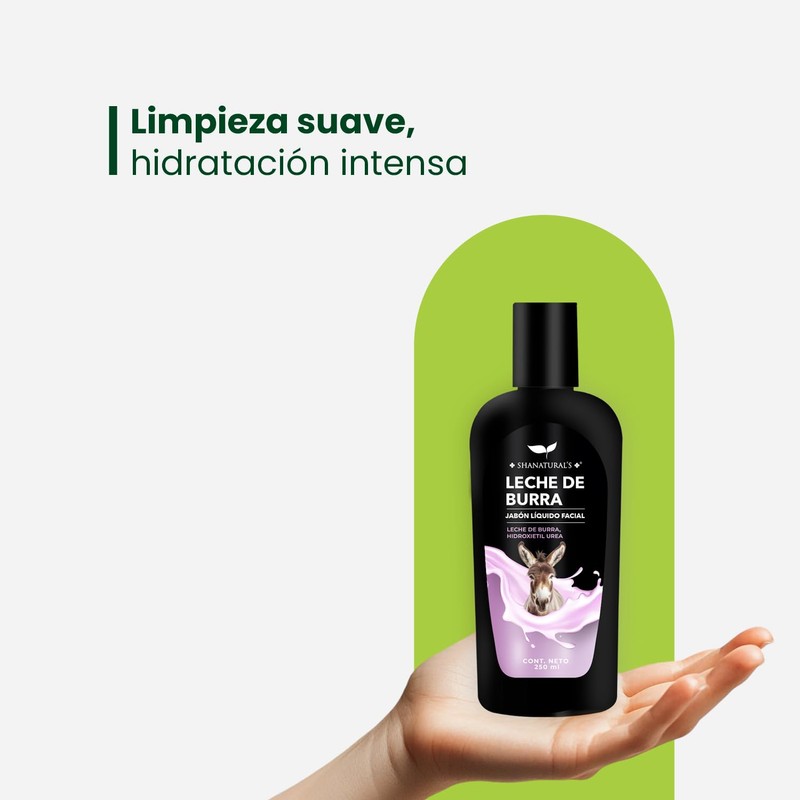 Shanatural's Jabón Líquido Facial Leche de Burra, Hidratación Intensa, Limpieza