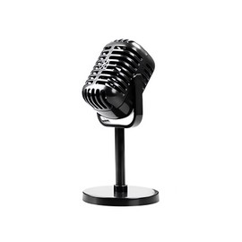 RTNLIT Retro Microphone Prop Model, Vintage Microphone Stage Table Decor with Stand, Fake Mic Costume Toys, Antique Microphone Props for Party, Role Play, Jukebox Decorations, Black