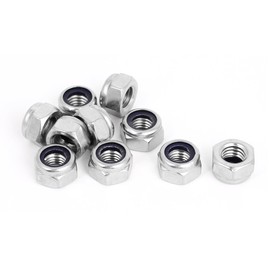 sourcing map Hex Lock Nuts - M12 x 1.75mm Stainless Steel Nylon Insert Self-Locking Nuts for Fastener, 10Pcs Silver Tone