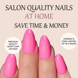 Press On Nails Short Almond Pink Nails with Glossy French Tips in a Matte Finish 16 Sizes - 32 Nail Kit with Glue