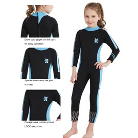 DIVE & SAIL Wetsuits for Girls One Piece Diving Swimsuit Thermal Warm UV Protection Colorful Soft Swimwear Black XL