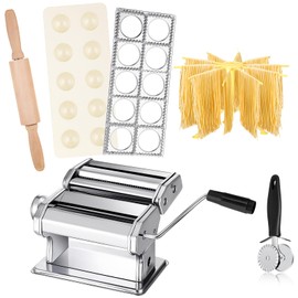 Tiangrid 5 Pcs Pasta Making Tools Set Pasta Maker Machine 12 Holes Ravioli Maker Noodle Dryer Rack Hanging Stainless Double Roller Pastry Cutter Wood Rolling Pin Ravioli Press Mold Pasta Making Tools