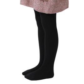 Paralinda Girls Cotton Tights Toddler Cable Knit Footed Tights Baby Girls' Tights (Pattern C Black, 11-12)