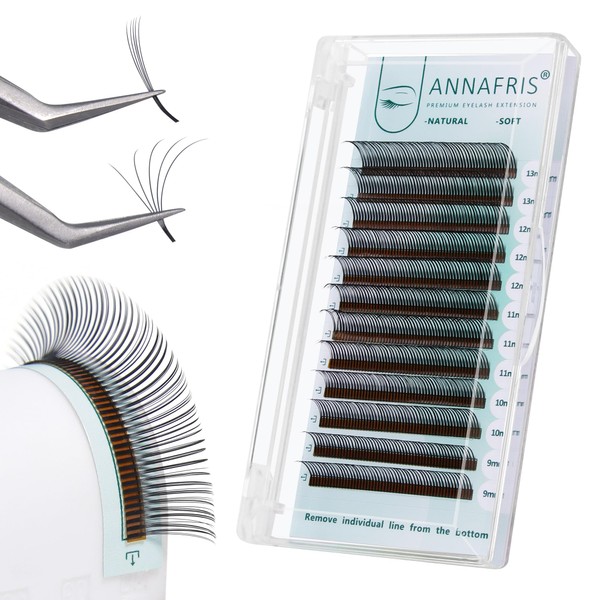 ANNAFRIS Easy Fan Eyelash Extensions, 5D Eyelashes, 0.07 C, 9