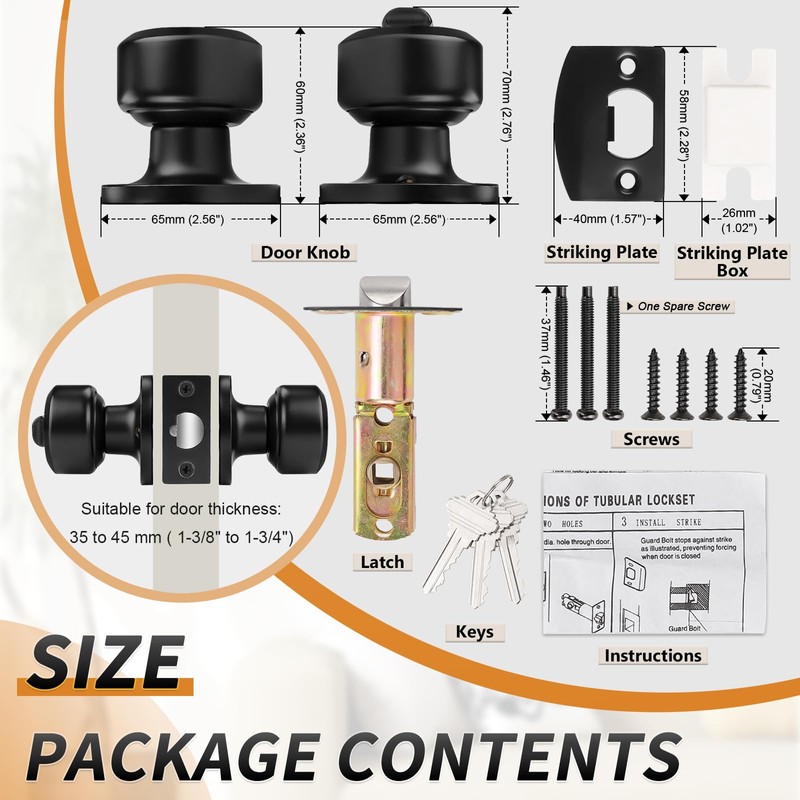 Probrico Black Door Knob Keyed Like Door Knob with Lock