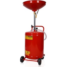 AVGVLIJ 18-Gallon Portable Oil Drain Tank, Adjustable Height with Wheels, Heavy Duty Air Operated, Steel, Red