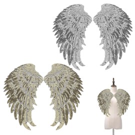 Juego de 2 pares de alas de lentejuelas, pegatinas adhesivas, parche de lentejuelas, alas de ángel grandes, parches de lentejuelas para ropa, chaquetas, pantalones vaqueros, vestido, falda