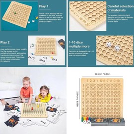 Morofme Wooden Montessori Multiplication Addition 1x1 Math Learning Board Game Wooden Calculation Board Child Educational Counting Maths Toy with Chess Board Board Table Dice Card Game for Family