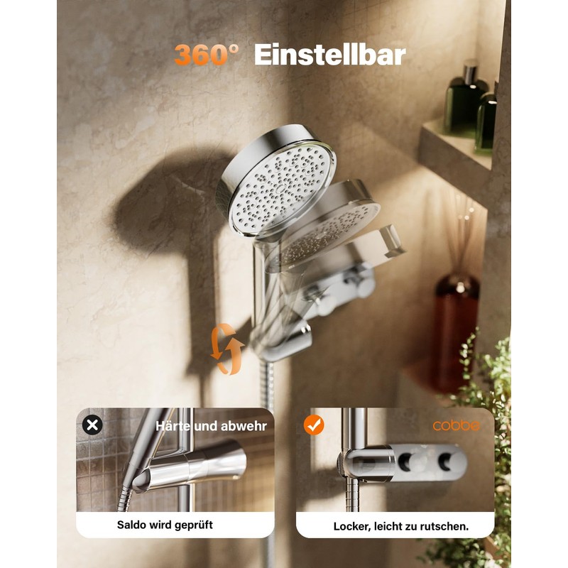 Cobbe Hand Shower Holder, No Drilling, Adjustable Shower Head Holder,