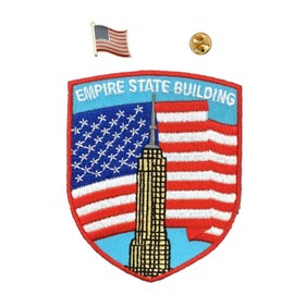 A-ONE 2 PCS Pack-Empire State Building Patch+USA Flag Lapel Pin, Landmark Emblem, Sew on Patch, Iron on Adhesive Badge, National Icon, Suit on Clothes Shirts Bags Hats NO.405P