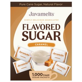 Javamelts Caramel Flavored Sugar Packets | Pure Cane Sugar for Baking, Coffee Syrup Substitute, Cocktails, Tea | Non GMO, Non Dairy, Gluten Free, Kosher | 1,000 Bulk Sugar Packets