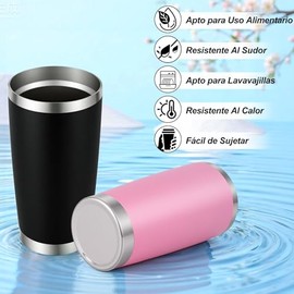 LISAPRO 2PCS Vaso Trmico Doble Pared de Acero Inoxidable 304, Taza Termica Frio y Caliente de 600ml20oz, Termo Infusor de Vaco Doble con Tapa y...    