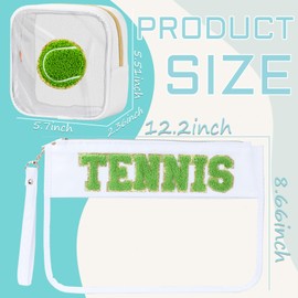 BuyCard 2 Pcs Tennis Gifts Cosmetic Makeup Bag with Chenille Letter Patch, Clear Pouch PVC Organizer Purse, Waterproof Travel Bag, Portable Toiletry Storage Bag for Her Girls Friends Women