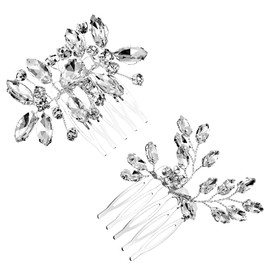 2 Pcs Bridal Hair Comb Rhinestone Silver Side Comb Crystal Hair Accessories For Women Elegant Silver Flower Bridal Headpieces Hair Combs For Bridesmaids And Girls