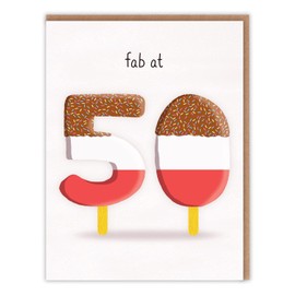 Fab at 50 - Happy 50th Birthday Card - 'Fab at 50' - Funny Retro Ice Lolly Design - Perfect for Women - For Her Mum Daughter Auntie Sister Wife or Mate
