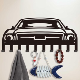 SUPERDANT Key Holder Car Theme Wall Mounted Key Hooks for Wall Decorative with 10 Hooks Black Metal Key Organizer Rack Hanger for Entryway Front Door Hallway Office Man Cave Decor