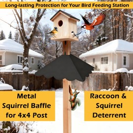 Firmlly Metal Squirrel Baffle for 4x4 Post, Outside Wooden Pole Mount Squirrel Baffle for Bird Feeder Pole, 17 Inch Baffle for Bird Feeder Pole, Deter Squirrels,Wavy Model,Matte Black