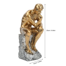 Thinker Statue, 25 x 10 cm Gold Resin Thinker Man Sculpture Collectible Figure Ornament for Home Library Office Bookshelf Decoration