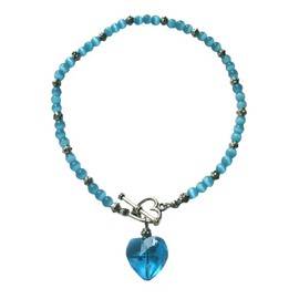 Turquoise Blue Heart Charm 9" Stretch Anklet