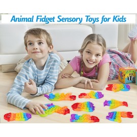 2 Packs Animals Fidget Toys, Kids Push Bubble Sensory Toy,Rainbow Lobster Fish Stress Reliever Squeeze Toys Set Educational Fidgets Gift for Toddlers Adults Party Classroom Must Haves