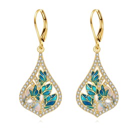 POPLYKE Enamel Flower Earrings Gold Plated 925 Sterling Silver Butterfly Earrings for Women with Pearl Cubic Zirconia Butterfly Jewelry