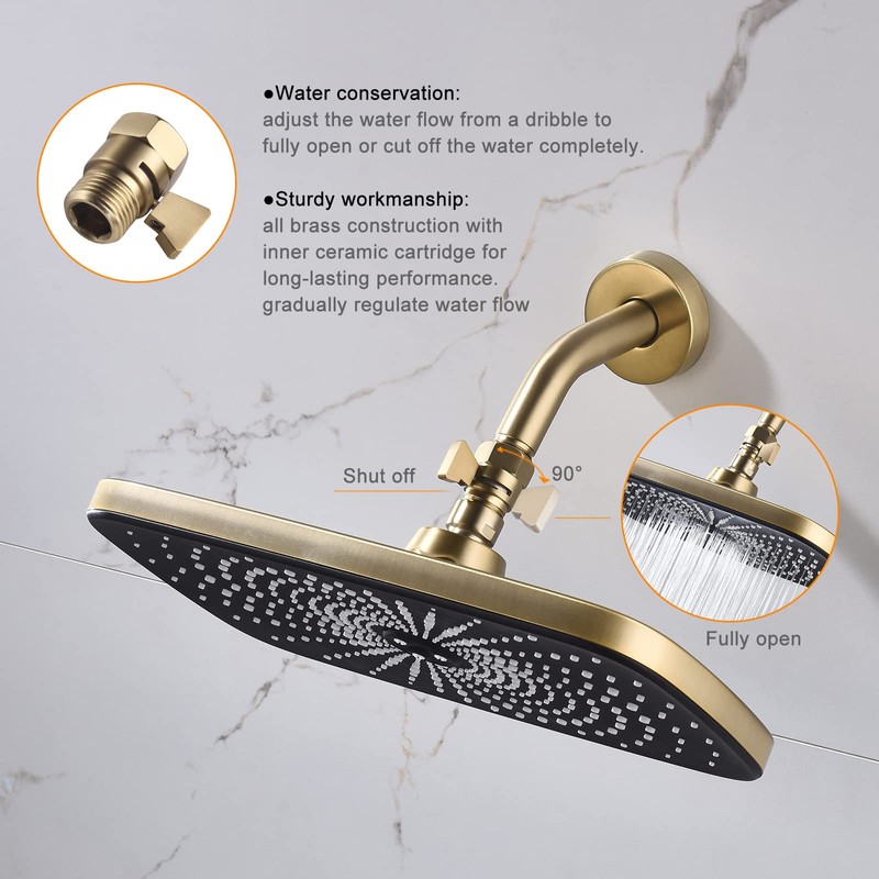 ChuangTim Brushed Gold Shower Head Shut Off Valve, 1/2" NPT