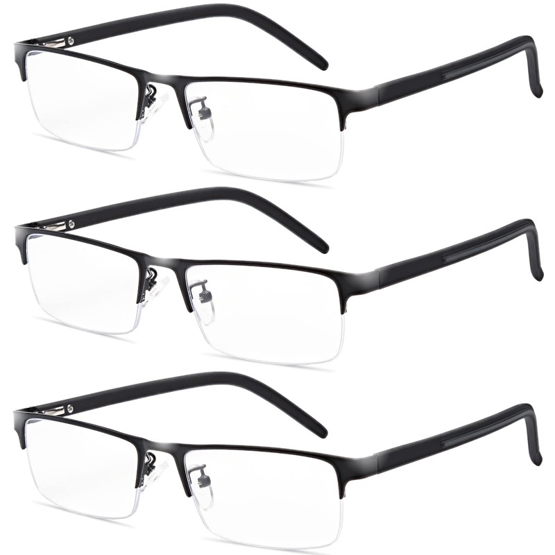 Anourney 3-Pack Reading Glasses for Men, Lightweight Metal Half Frame