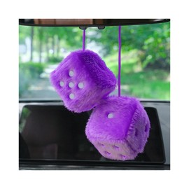 Moioee Pair of Retro Square, 3 inch Fuzzy Plush Dice with Dots, Car Mirror Hanging Decoration, Auto Rearview Mirror Ornament, Car Interior Accessories (Purple)