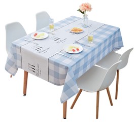 Andiker Rectangle Tablecloth, PEVA Checkered Waterproof Tablecloth with 4 Plastic Clips for Dining Table, 70.86 * 53.93inches Decorative Wipeable Tablecloths for Party (Blue Check)