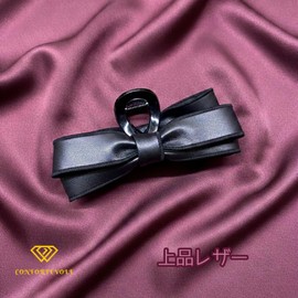 CONFORTEVOLE Leather Hair Claw Large, Ribbon, Black, Hair Clip, Secure, Elegant, Simple, Commuting, Formal, Women's