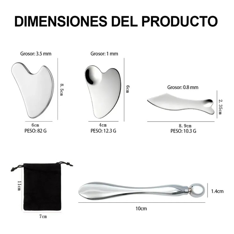 Kit Gua Sha Facial AVENIX de Acero Inoxidable para Masaje