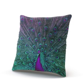 ONGING Decorative Throw Pillow Case Purple and Teal Blooming Peacock Pillowcase Cushion Cover Double Sided Design Printed Square Size 18 x 18 Inches