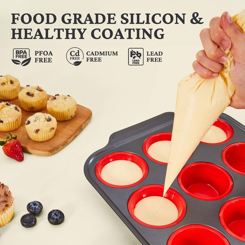 BRONYPRO Silicone Muffin Pan with Metal Frame, Egg Bite Maker