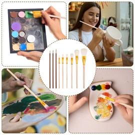 Ouligay 9 Pcs Pottery Glaze Brushes Set, Ceramic Painting Brushes for Acrylic Watercolor Oil, Goat Hair Mop Blending Brush with Wood Handle for Pottery Clay Canvas Art Painting