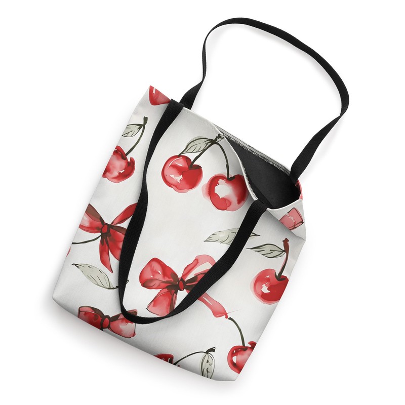 Cherry Bows Watercolor Print - Cute Cherry Bow Artwork Tote