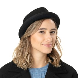 Lipodo Gratus Pork Pie Felt Hat Women/Men - Wool felt hat - Made in Italy - Fedora Summer/Winter - Porkpie with ribbon - Wool Hat - Black , size: 60-61
