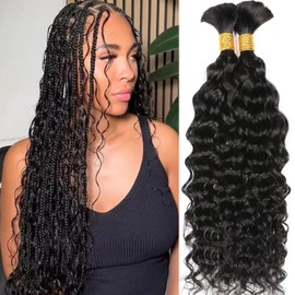 Human Braiding Hair 24 Inch Water Wave Bulk Human Hair for Braiding Natural Black Human Hair Braiding Hair for Boho Braids No Weft 2 Bundles/Pack 100g Curly Micro Human Hair Braiding Hair Extensions