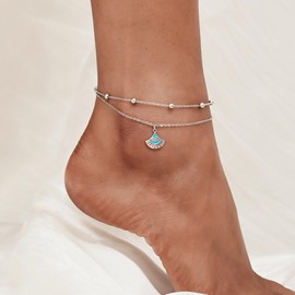 Ankle Bracelet 925 Sterling Silver Boho Anklet Dainty Beach Boho Anklets for Women White Gold Layered Anklet Adjustable Hypoallergenic Chain Ankle Bracelet Jewelry 10 Inch
