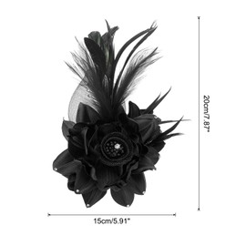 PATIKIL Floral Hair Clip, 1 Pcs Elegant Flower Feather Brooch Pin Hat Silk Wedding Party Dance Banquet Pins Accessories Camellia Charm Lady Dress Suit, Black