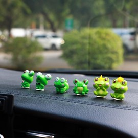 MaPctSy Car Dash Board Dedoc Kawaii Frogs Dashboard Decorations Ornements for Girls, Desk Decorative Frog Figurines Vehicle Accessories (6pcs)