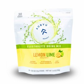 Auryu Electrolyte Mix, Lemon Lime, Low Sugar, Specially Formulated for Efficient Hydration and Recovery. Balancing All Essential Salts, Minerals, and B Vitamins, 30-Count