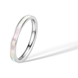 munone 2mm Mother of Pearl Inlay Titanium Wedding Band Ring Women Gold Silver Shell Stackable Engagement Anniversary Bands Waterproof