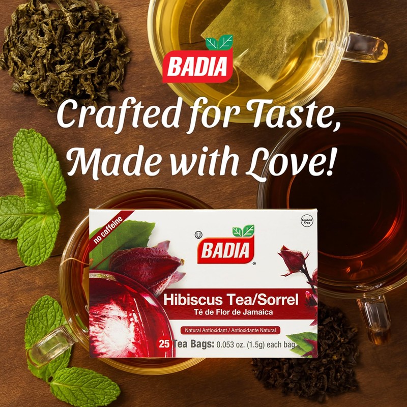 Badia Hibiscus Tea, Flor de Jamaica, 25 Bags – Refreshing