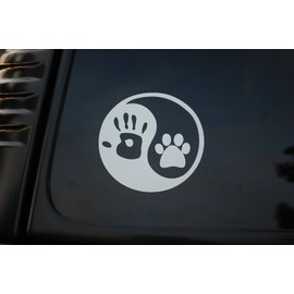 Yin Yang Human Hand Dog Paw Vinyl Sticker Decal Pick Color & Size!! (V101) (3.75" X 3.75", White)